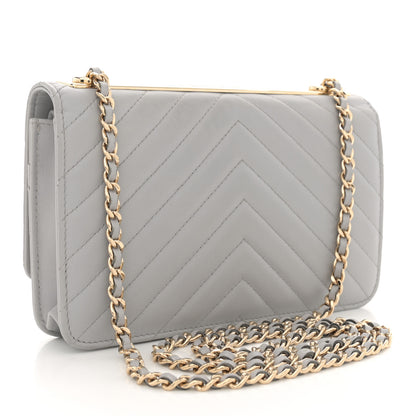 Chanel Lambskin Chevron Quilted Trendy CC Wallet On Chain WOC Grey 3 of 12