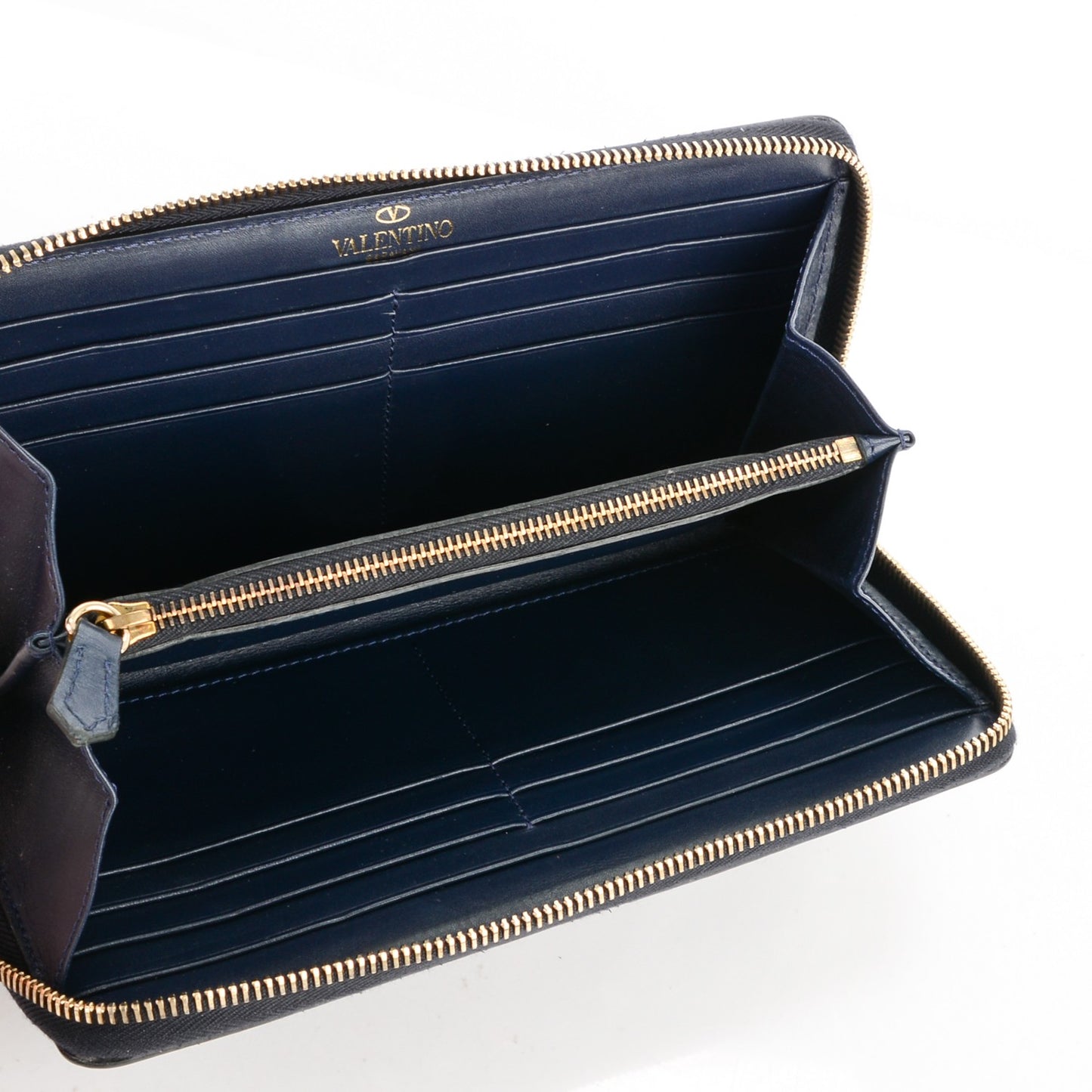 Calfskin Rockstud Zip Around Wallet Marine