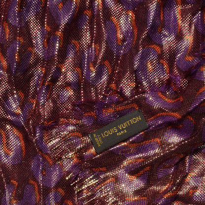Louis Vuitton Cashmere Silk Leopard Etole Stole Disco Prune 5 of 6