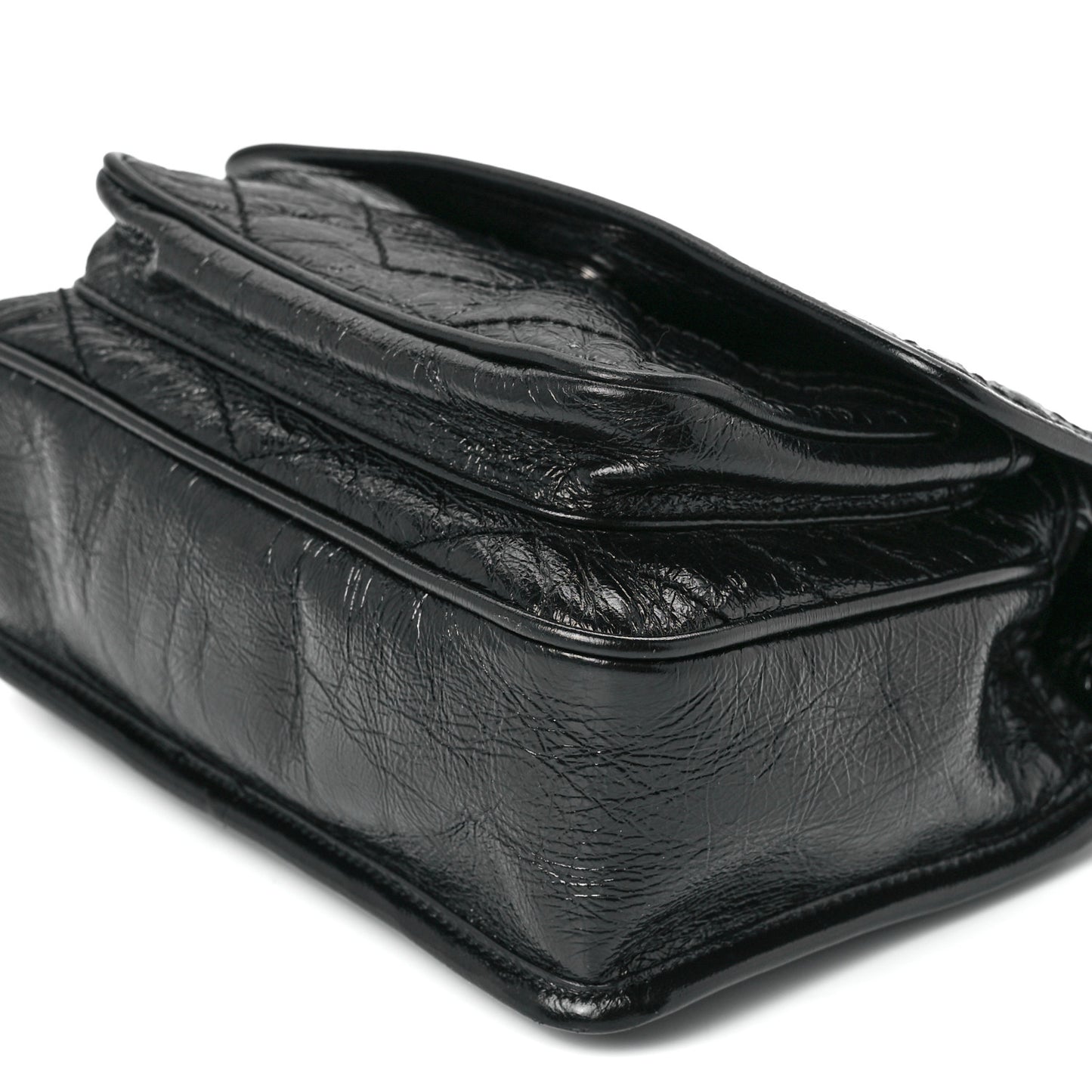 Crinkled Calfskin Matelasse Monogram Baby Niki Chain Satchel Black