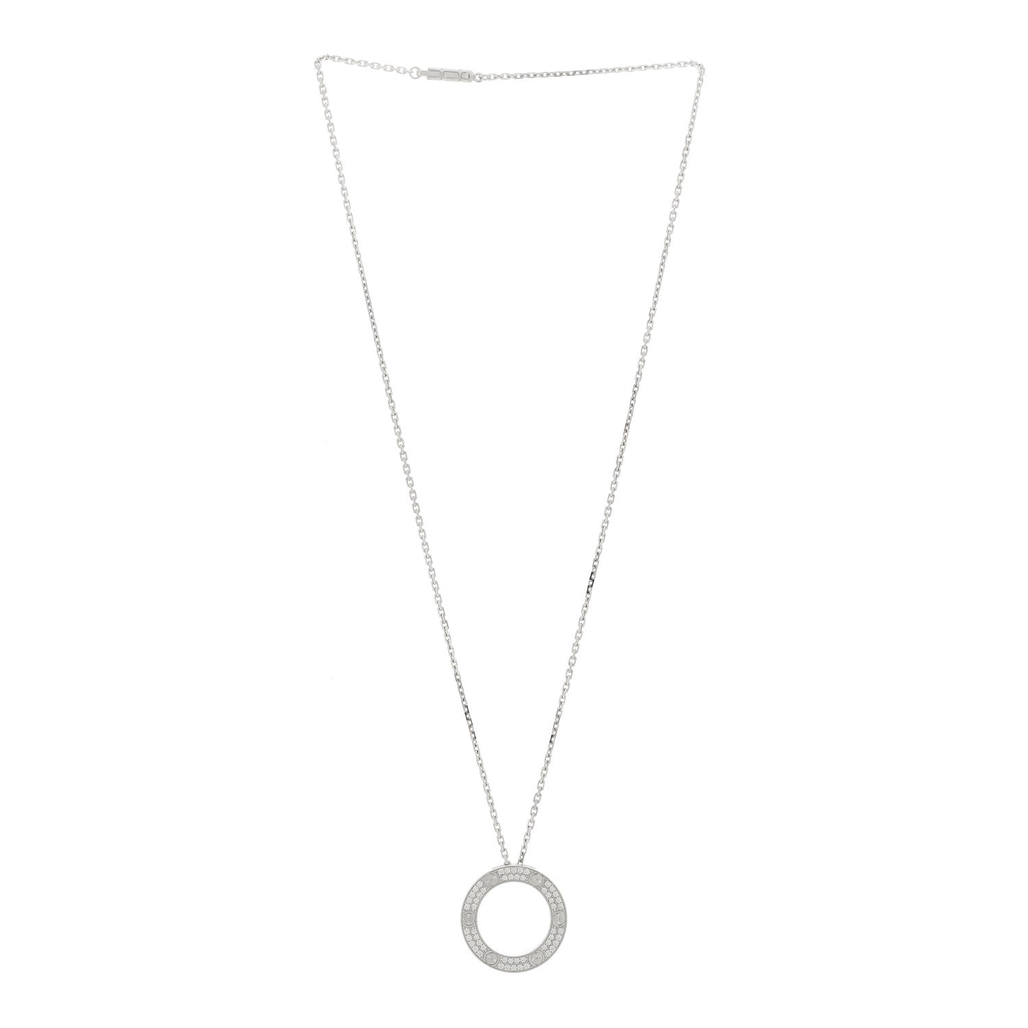 Cartier 18K White Gold Diamond LOVE Paved Necklace 3 of 6