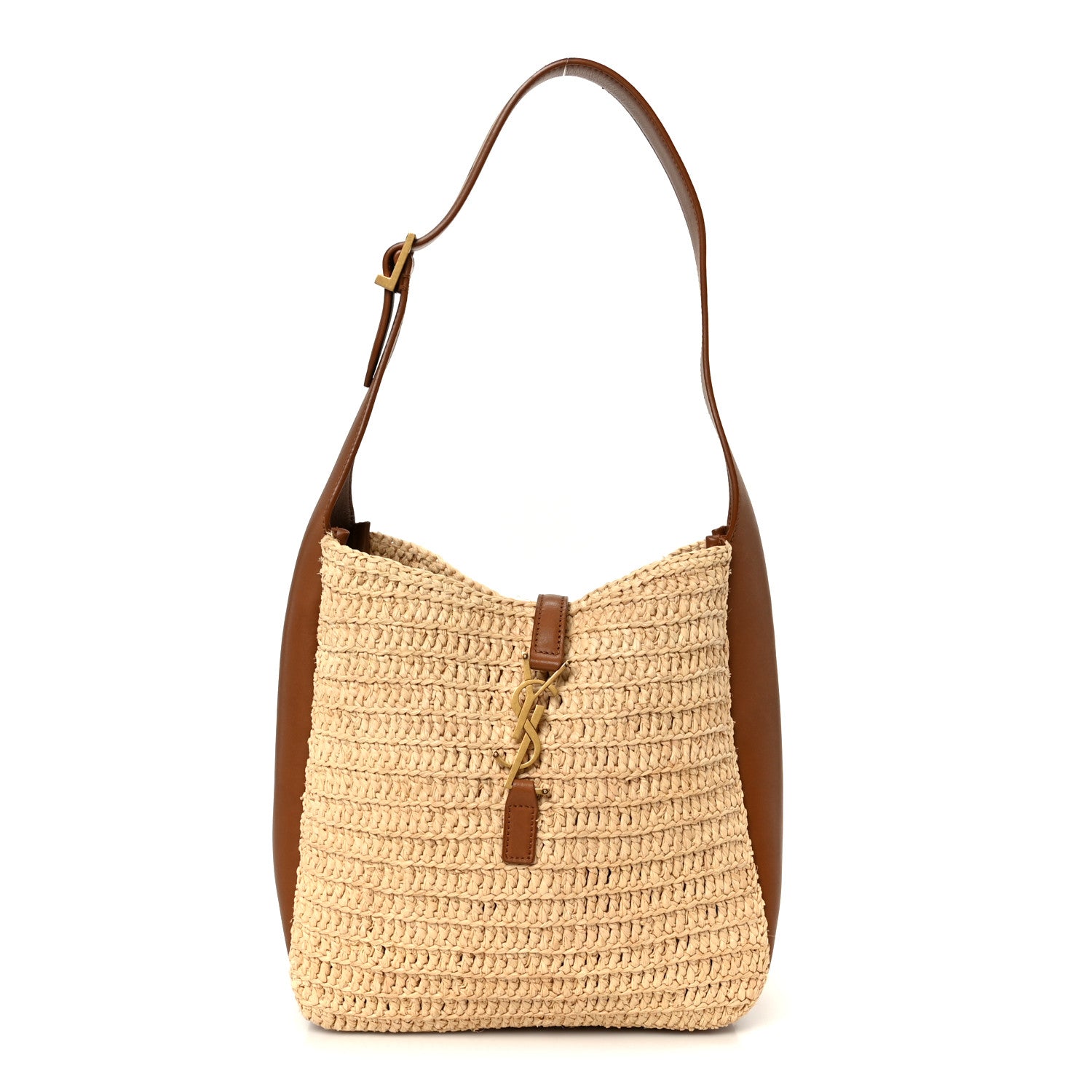Saint Laurent Raffia Calfskin Le 5 A 7 Small Hobo Natural Brick 1 of 14
