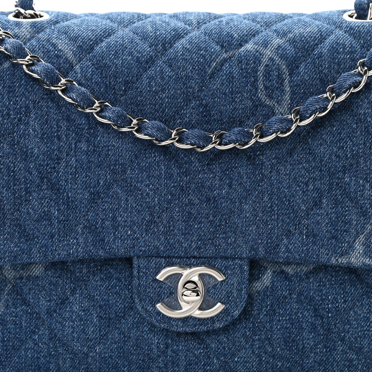 Chanel Denim Quilted CC Print Jumbo Single Flap Blue 8 of 11
