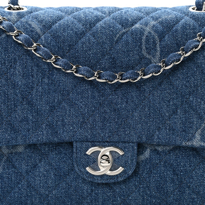 Chanel Denim Quilted CC Print Jumbo Single Flap Blue 8 of 11