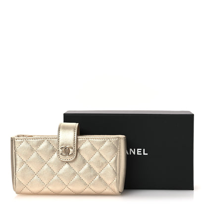 Chanel Metallic Lambskin Quilted Mini Phone Holder Clutch Light Gold 9 of 9