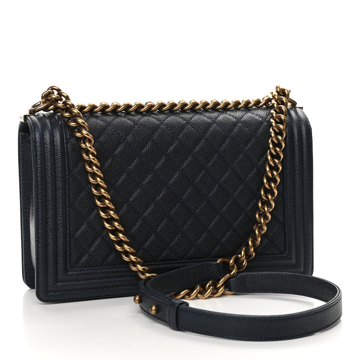 Caviar Quilted New Medium Boy Flap Dark Navy Blue