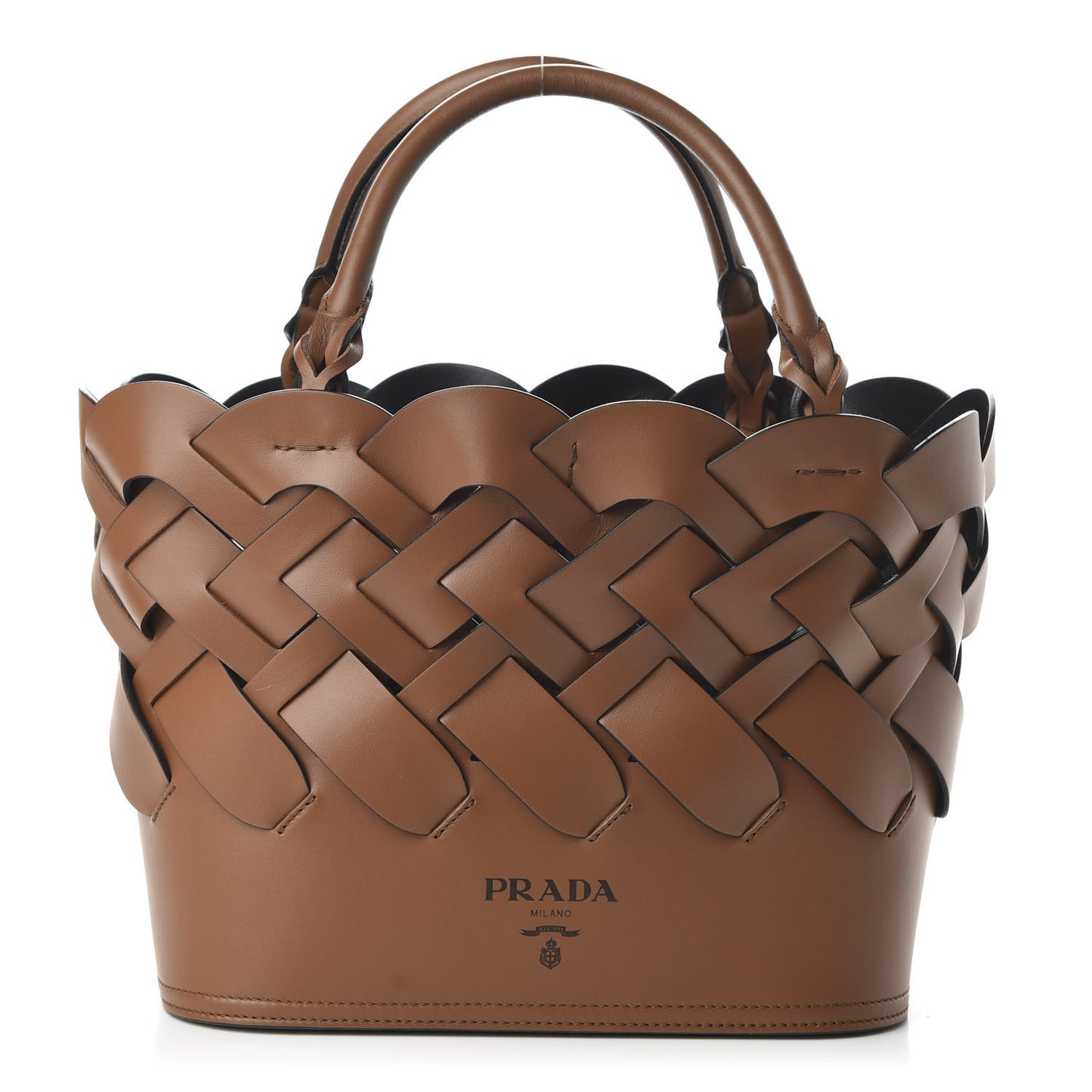 Vitello Intreccio Tote Bag Cognac Black