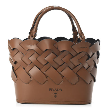 Prada Vitello Intreccio Tote Bag Cognac Black 1 of 10