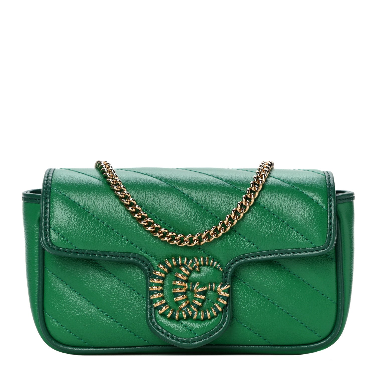 Gucci Azalea Calfskin Enamel Matelasse Diagonal Super Mini Torchon GG Marmont Shoulder Bag New Shamarock Emerald 1 of 11