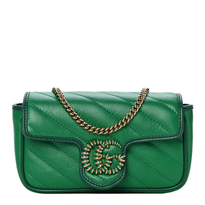 Gucci Azalea Calfskin Enamel Matelasse Diagonal Super Mini Torchon GG Marmont Shoulder Bag New Shamarock Emerald 1 of 11