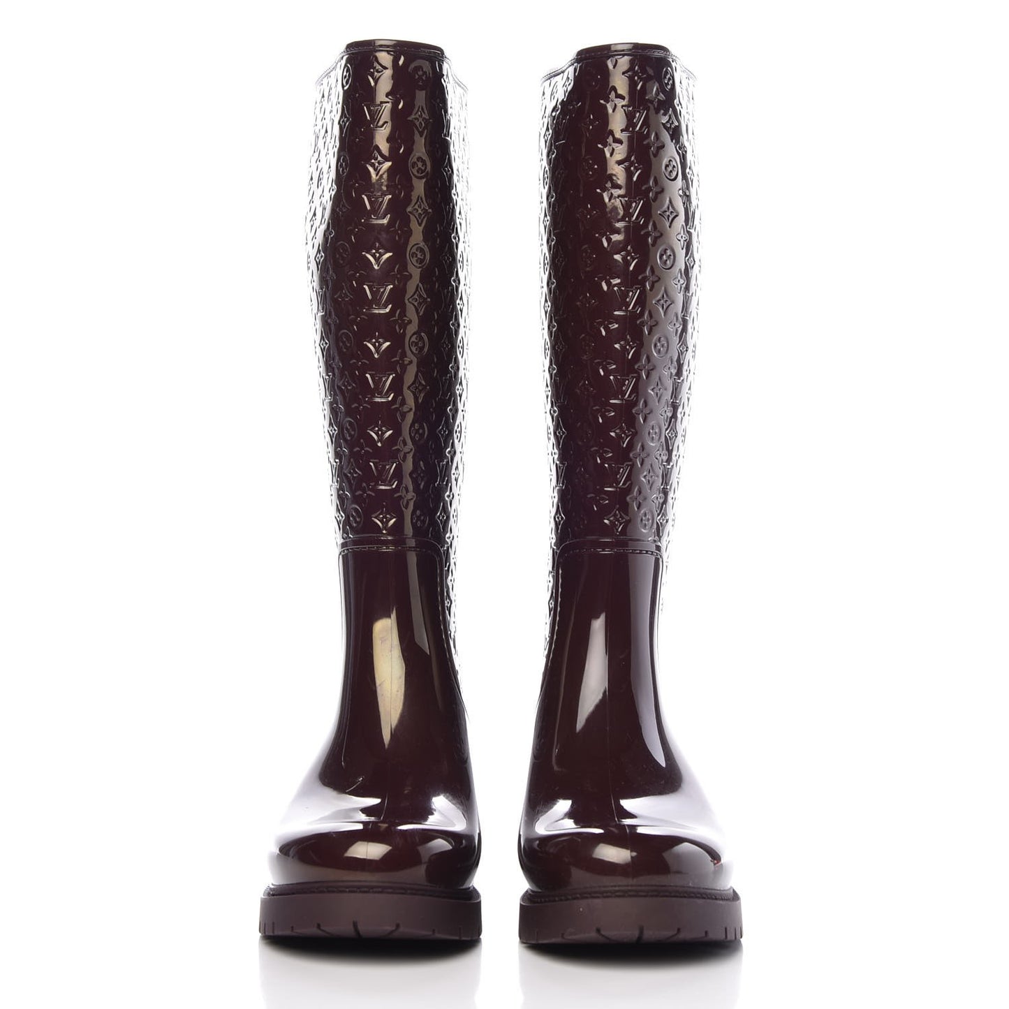 Rubber Embossed Monogram Splash Rain Boots 40 Burgundy