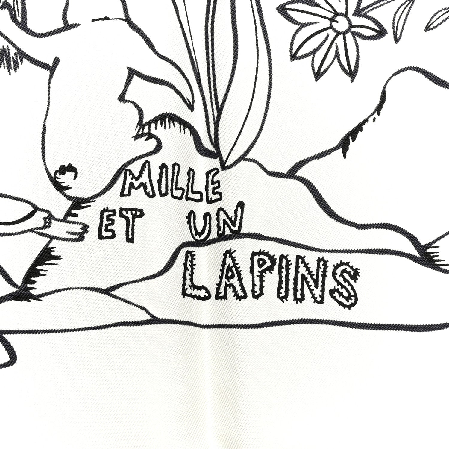 Hermes Silk Mille Et Un Lapins Scarf 90 White Black 5 of 5