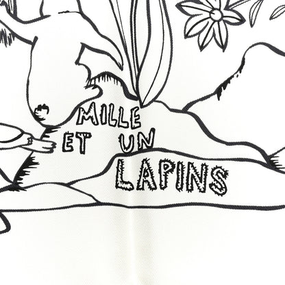Hermes Silk Mille Et Un Lapins Scarf 90 White Black 5 of 5
