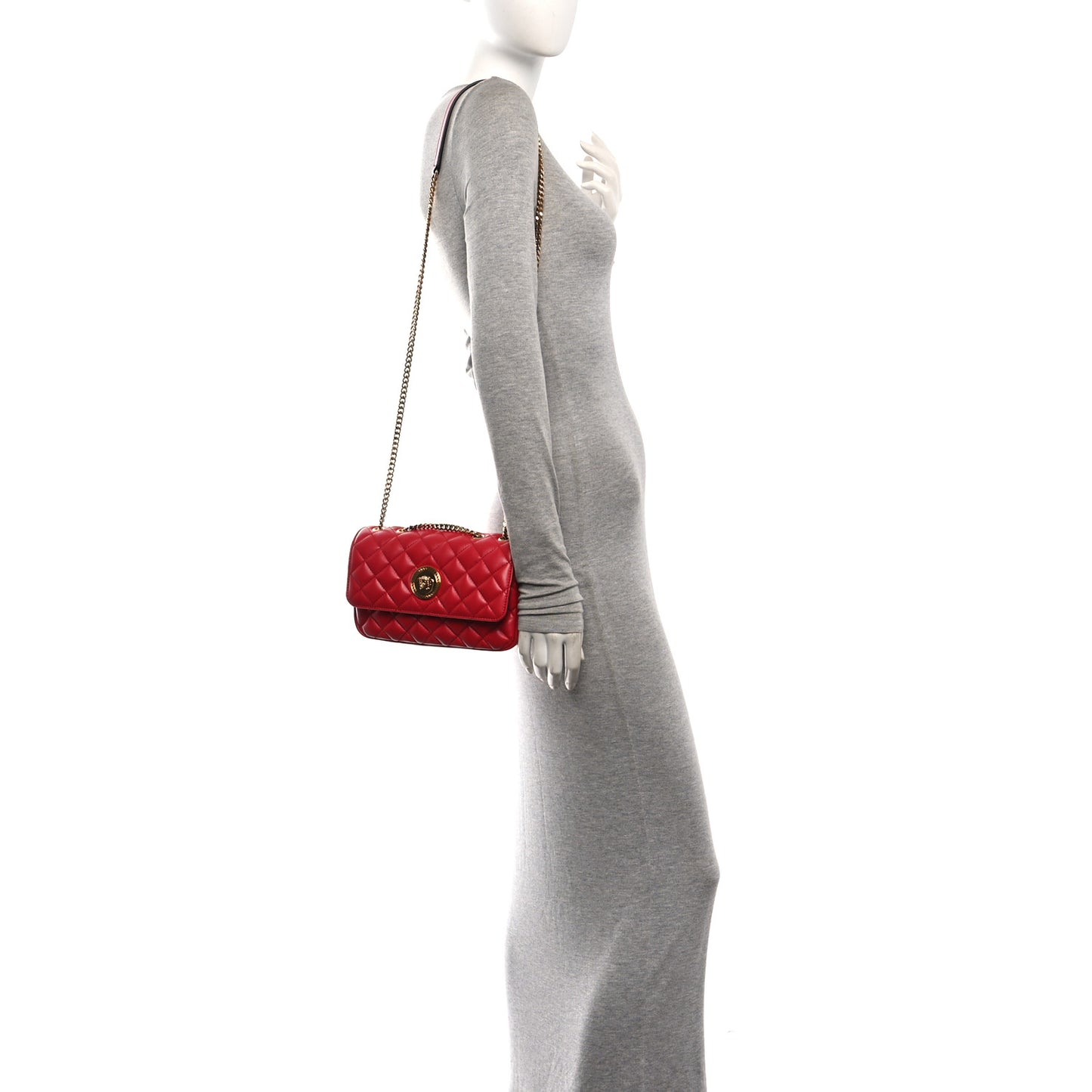 Nappa Quilted Medusa Chain Crossbody Red