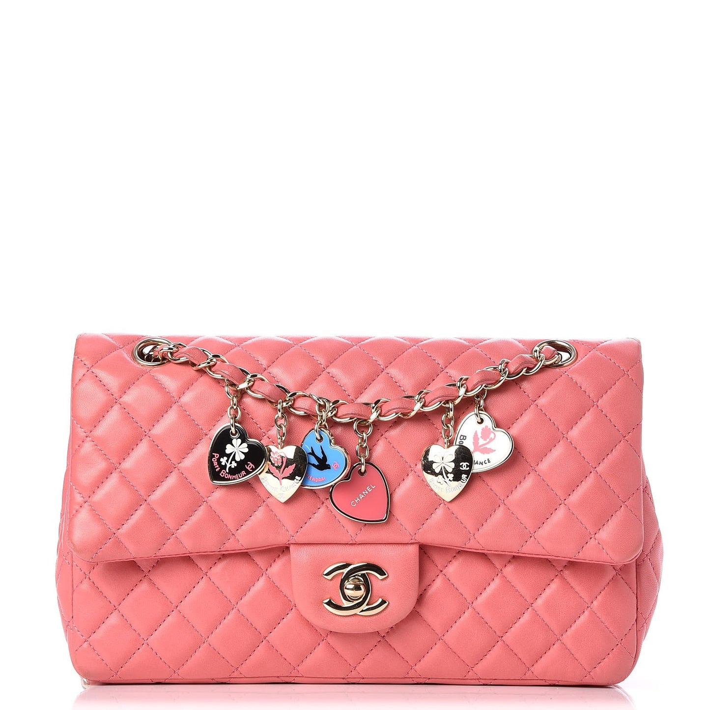 Lambskin Quilted Valentine Charms Medium Single Flap Pink