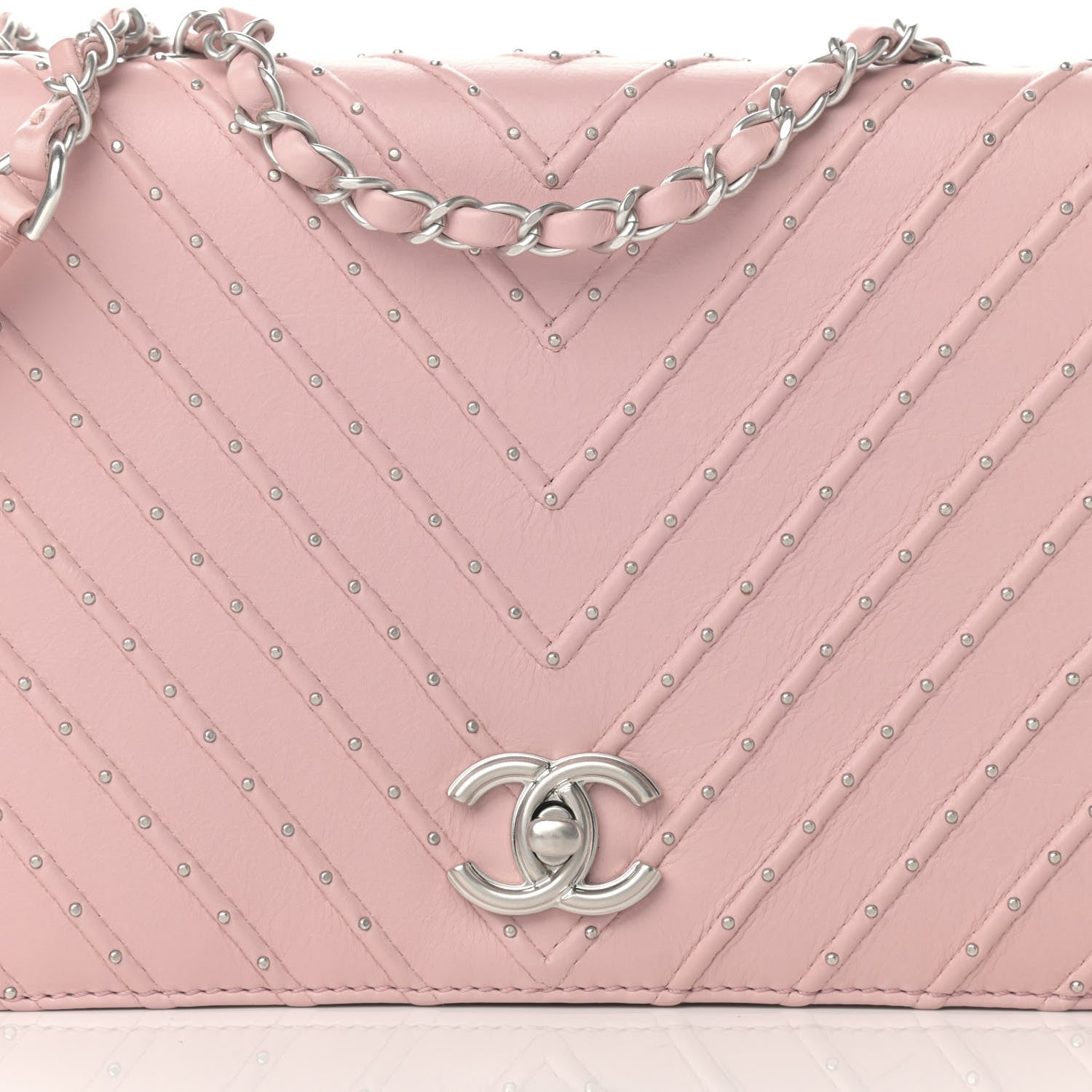 Chanel Calfskin Studded Chevron Quilted Flap Pink 8 of 13