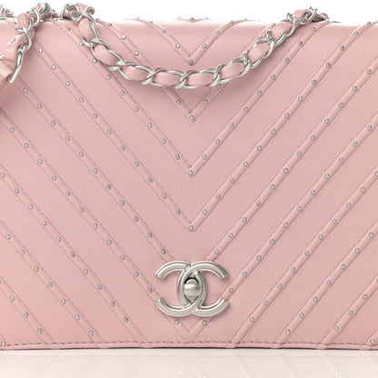 Chanel Calfskin Studded Chevron Quilted Flap Pink 8 of 13