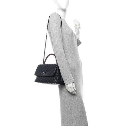 Chanel Caviar Lizard Quilted Small Coco Handle Flap Navy Blue 2 of 10