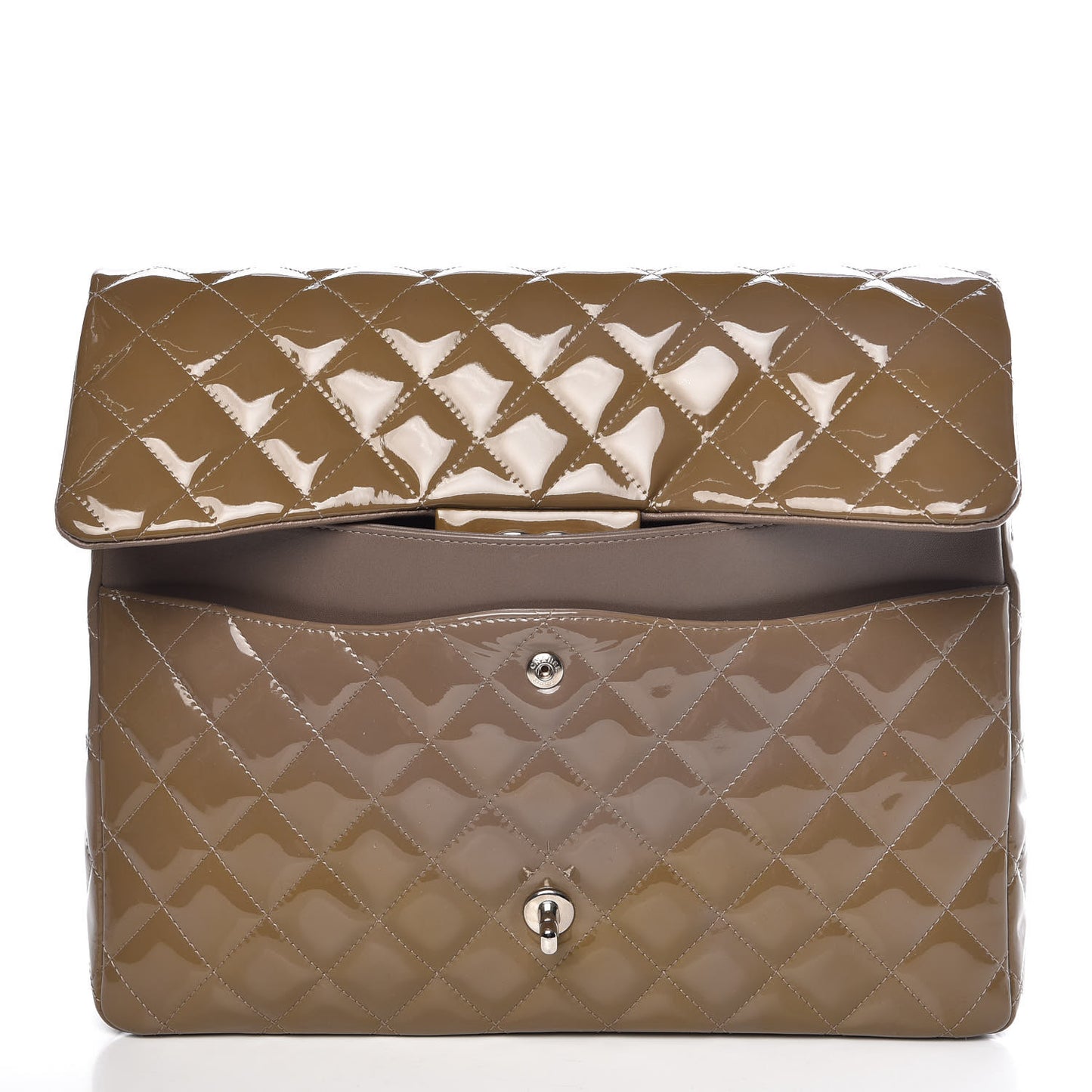 Patent Calfskin Quilted Maxi Double Flap Grey