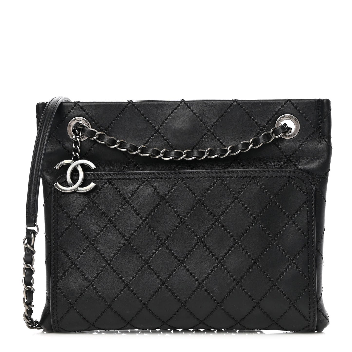 Calfskin Wild Stitch Small Shopping Tote Black
