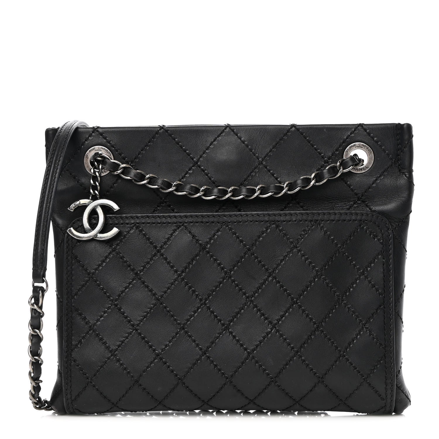 Chanel Calfskin Wild Stitch Small Shopping Tote Black 1 of 9
