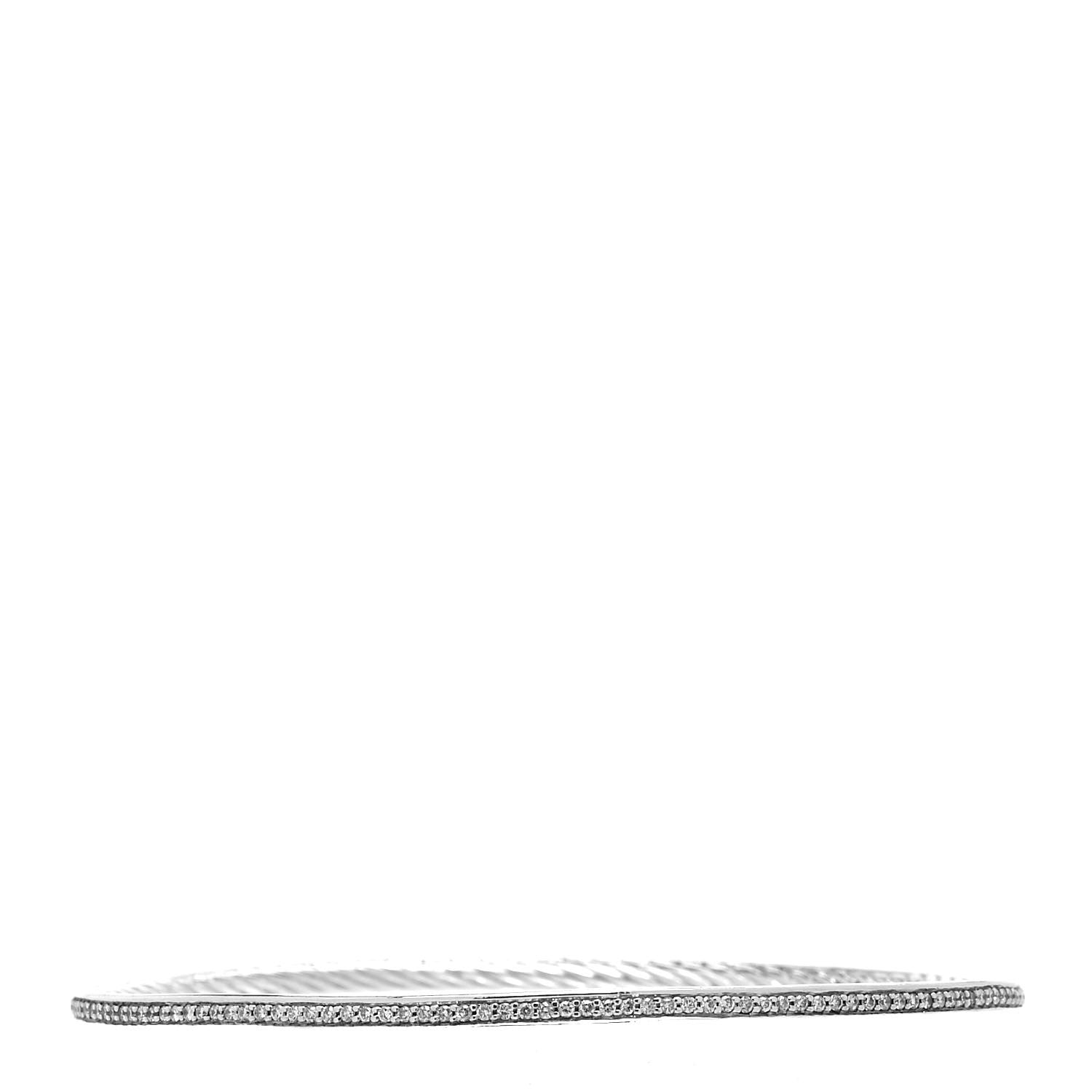 David Yurman Sterling Silver Diamond 3mm Cable Bangle Bracelet 1 of 5