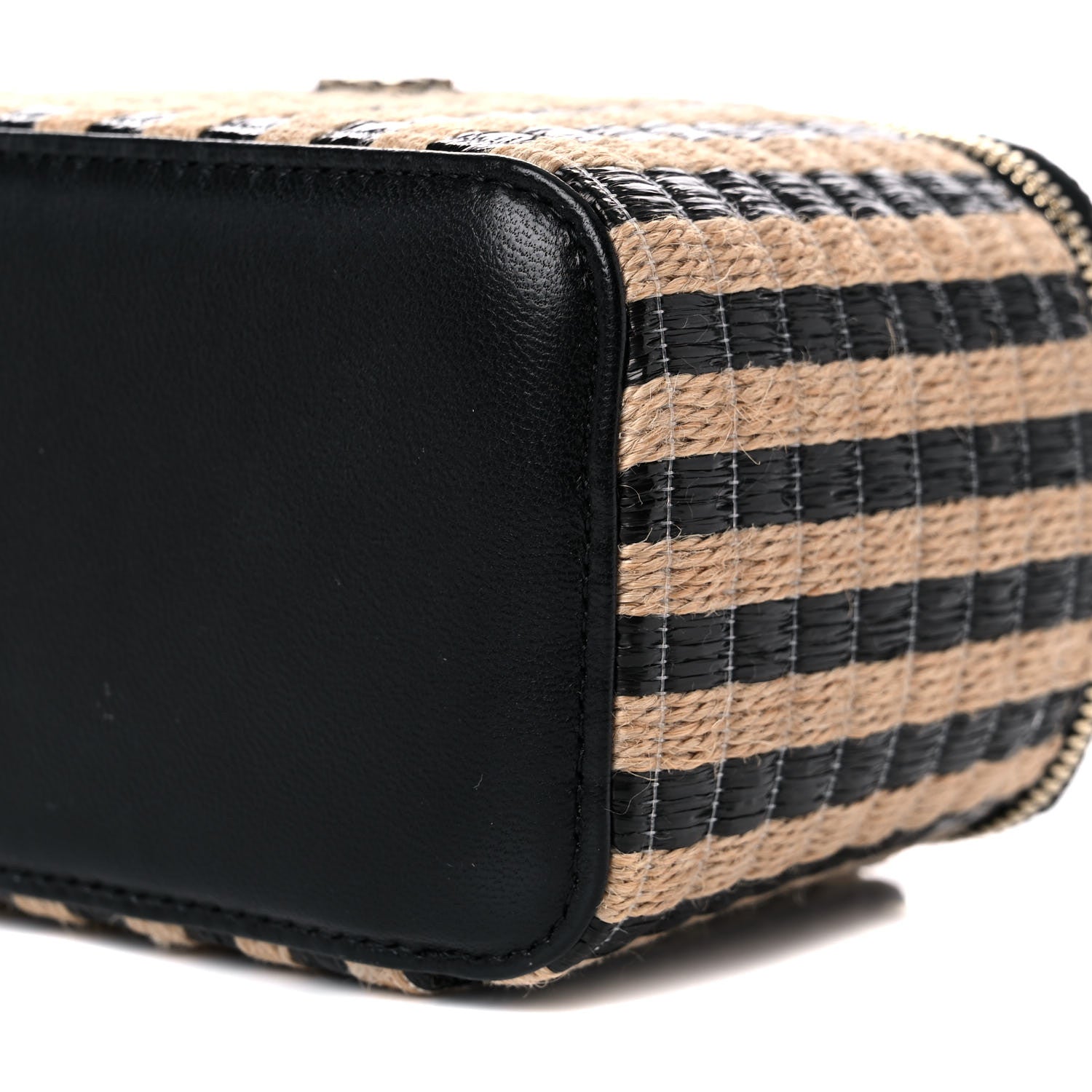 Chanel Raffia Jute Striped Small Vanity Case With Chain Black Beige 9 of 12