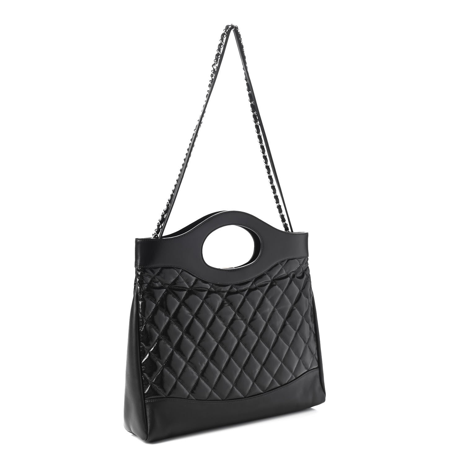 Chanel Shiny Aged Calfskin Quilted Large 31 Shopping Bag Black 3 of 9