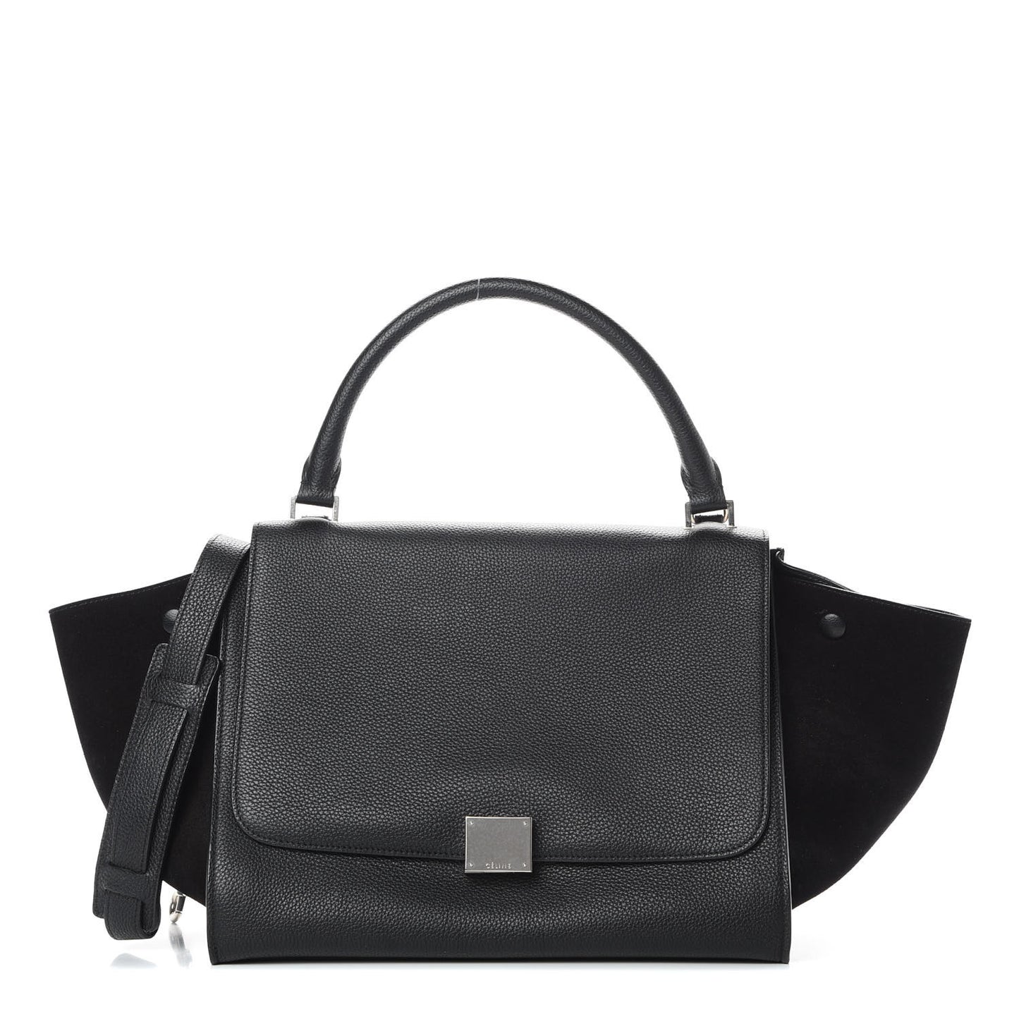 Drummed Calfskin Suede Medium Trapeze Black