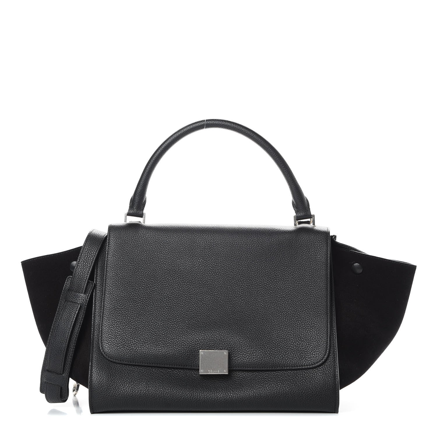 Celine Drummed Calfskin Suede Medium Trapeze Black 1 of 10