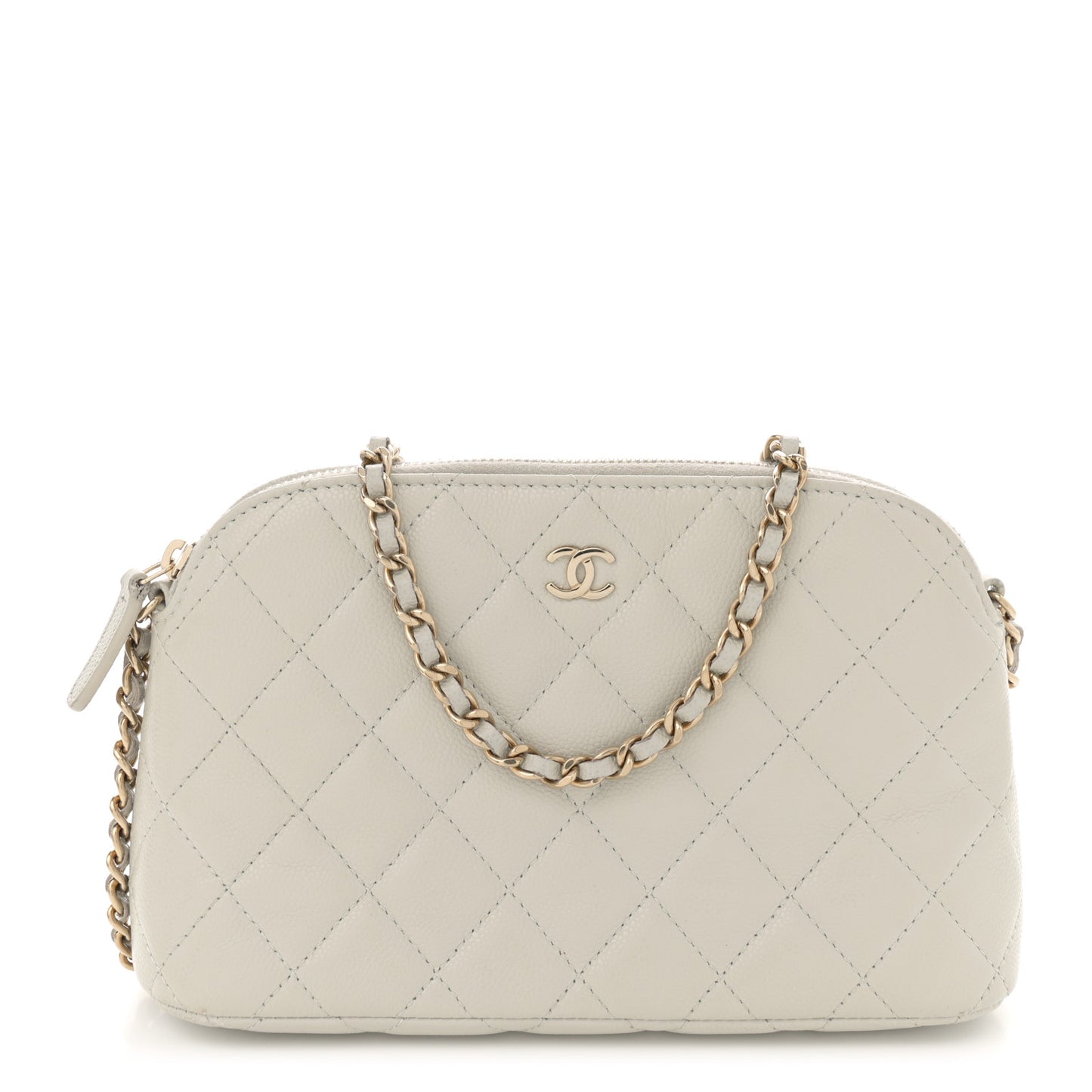 Caviar Quilted Classic Clutch With Chain Light Grey