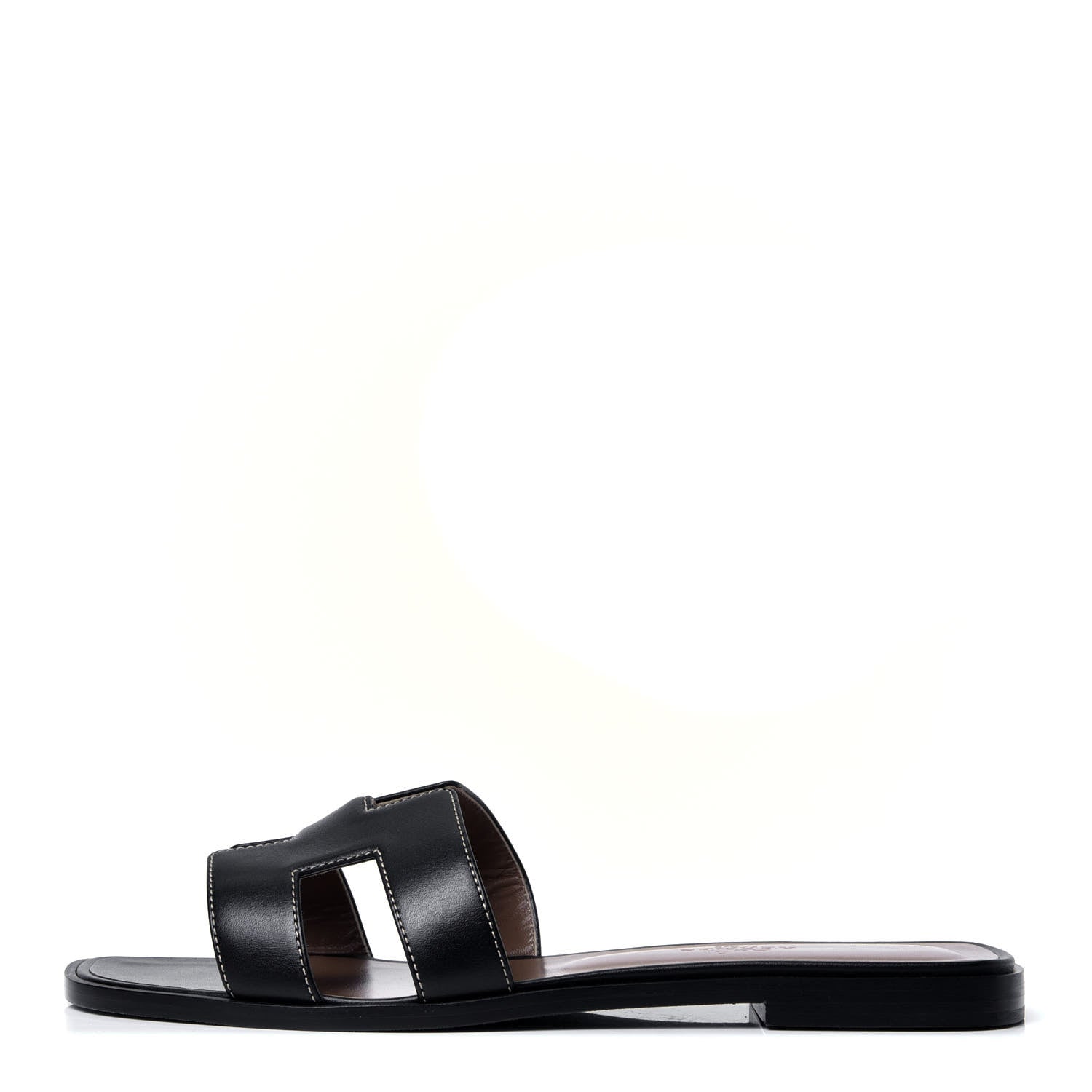 Hermes Box Calfskin Oran Sandals 38.5 Black 1 of 6