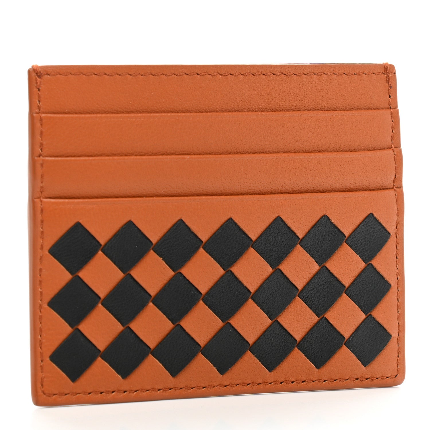 Bottega Veneta Nappa Intrecciato Woven Bi-Color Card Holder Tan Black 3 of 8