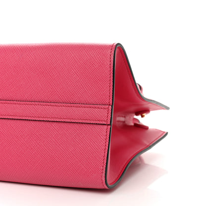 Prada Saffiano Cuir Calfskin Small Monochrome Top Handle Tote Magenta 9 of 10