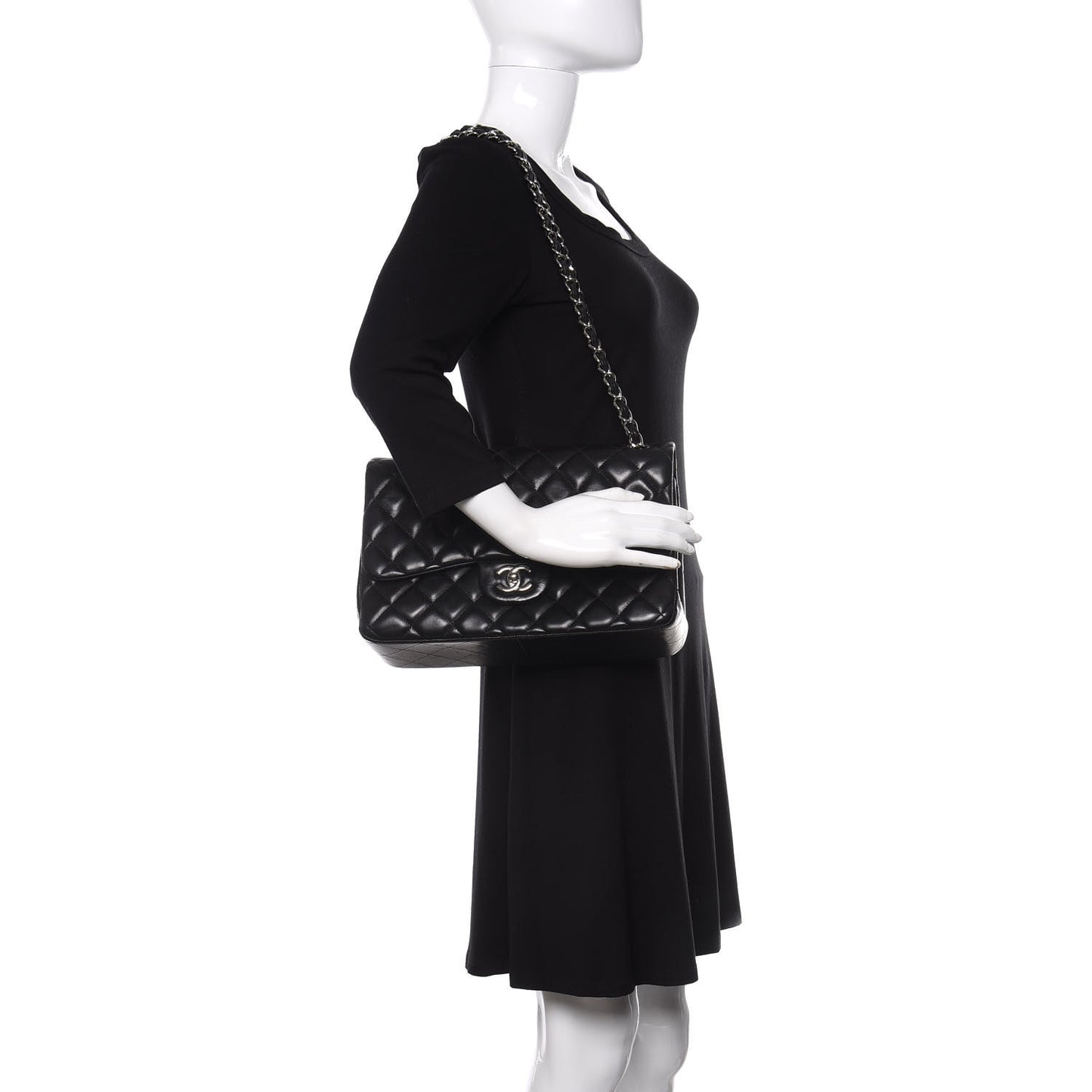 Lambskin Quilted Jumbo Double Flap Black