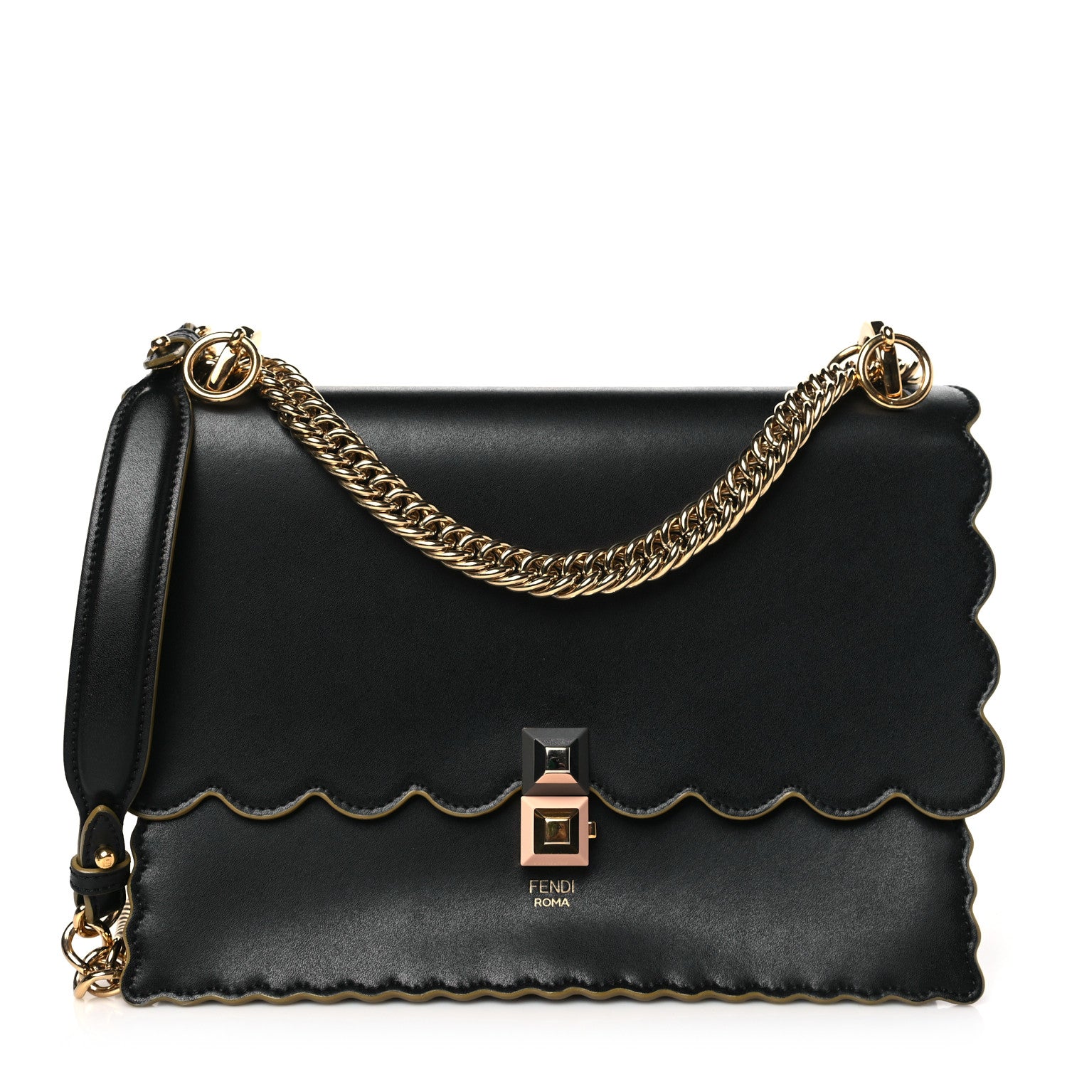 Fendi Vitello Liberty Scalloped Studded Kan I Shoulder Bag Black 1 of 11