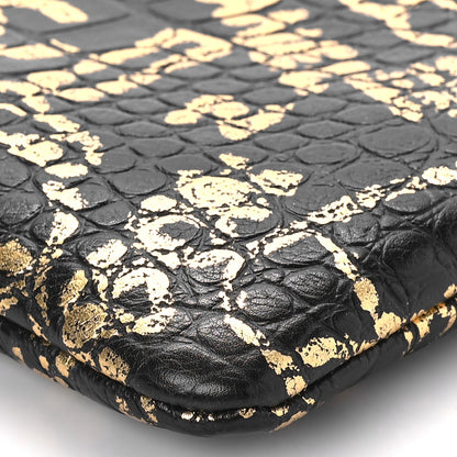 Chanel Calfskin Crocodile Embossed Graffiti 2.55 Medium Cocodile Reissue Cosmetic Case Black Gold 9 of 9