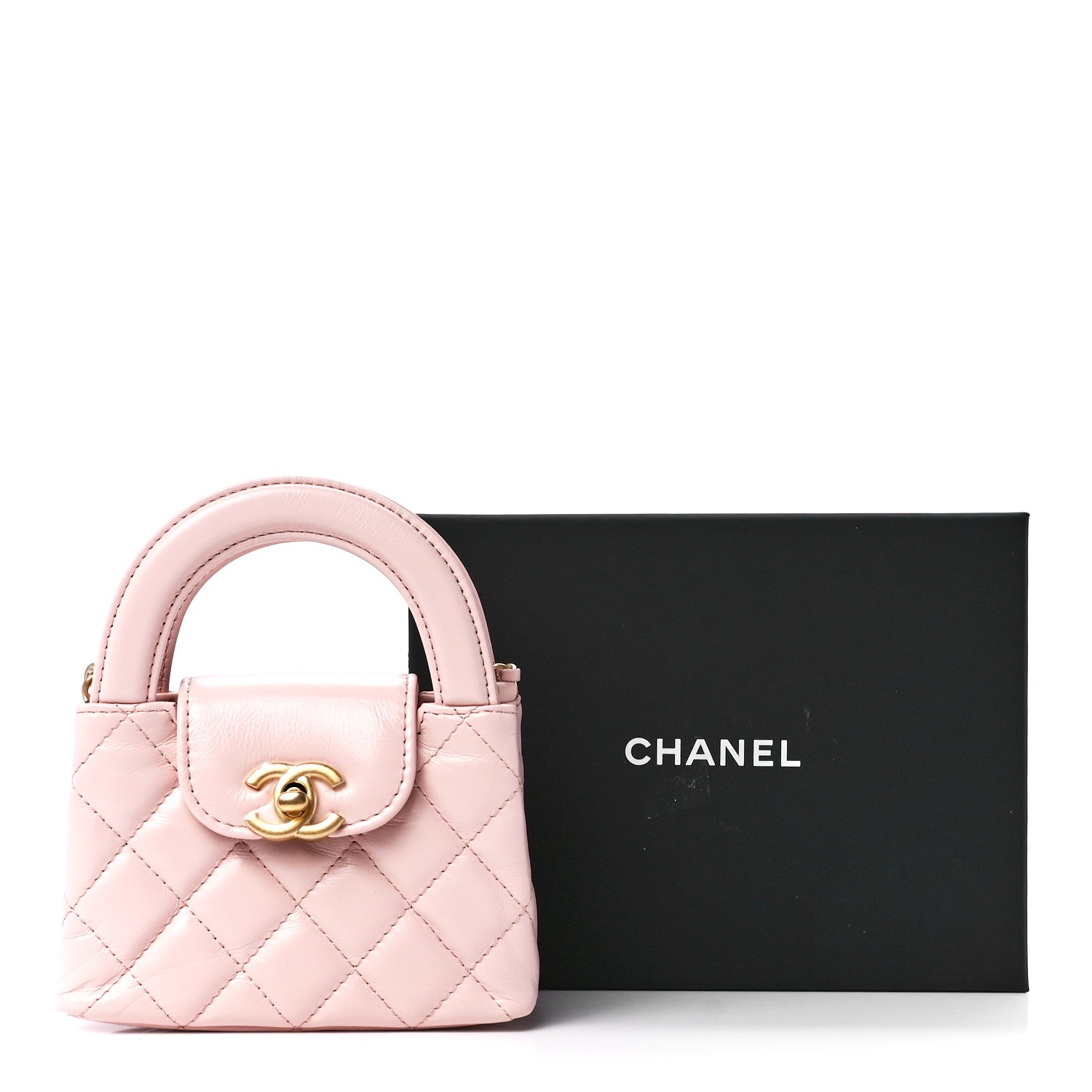Chanel Shiny Aged Calfskin Quilted Mini Nano Kelly Shopper Light Pink 12 of 12