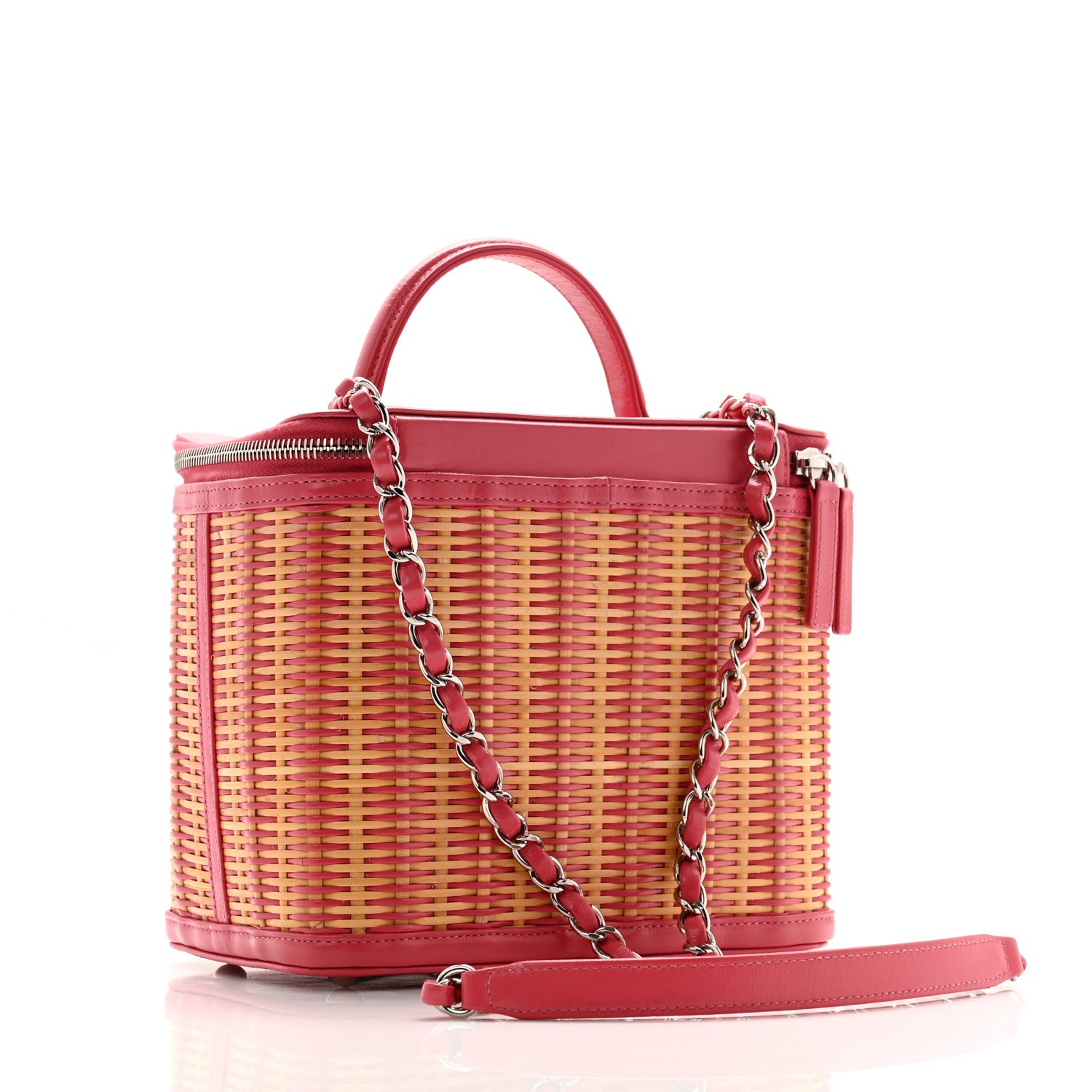 Chanel Glazed Calfskin Raffia Vanity Case Bag Pink 3 of 12