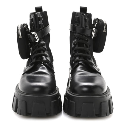 Prada Spazzolato Rois Nylon Metal Triangle Logo Monolith Pouch Pocket 55mm Boots 36.5 Black 3 of 9
