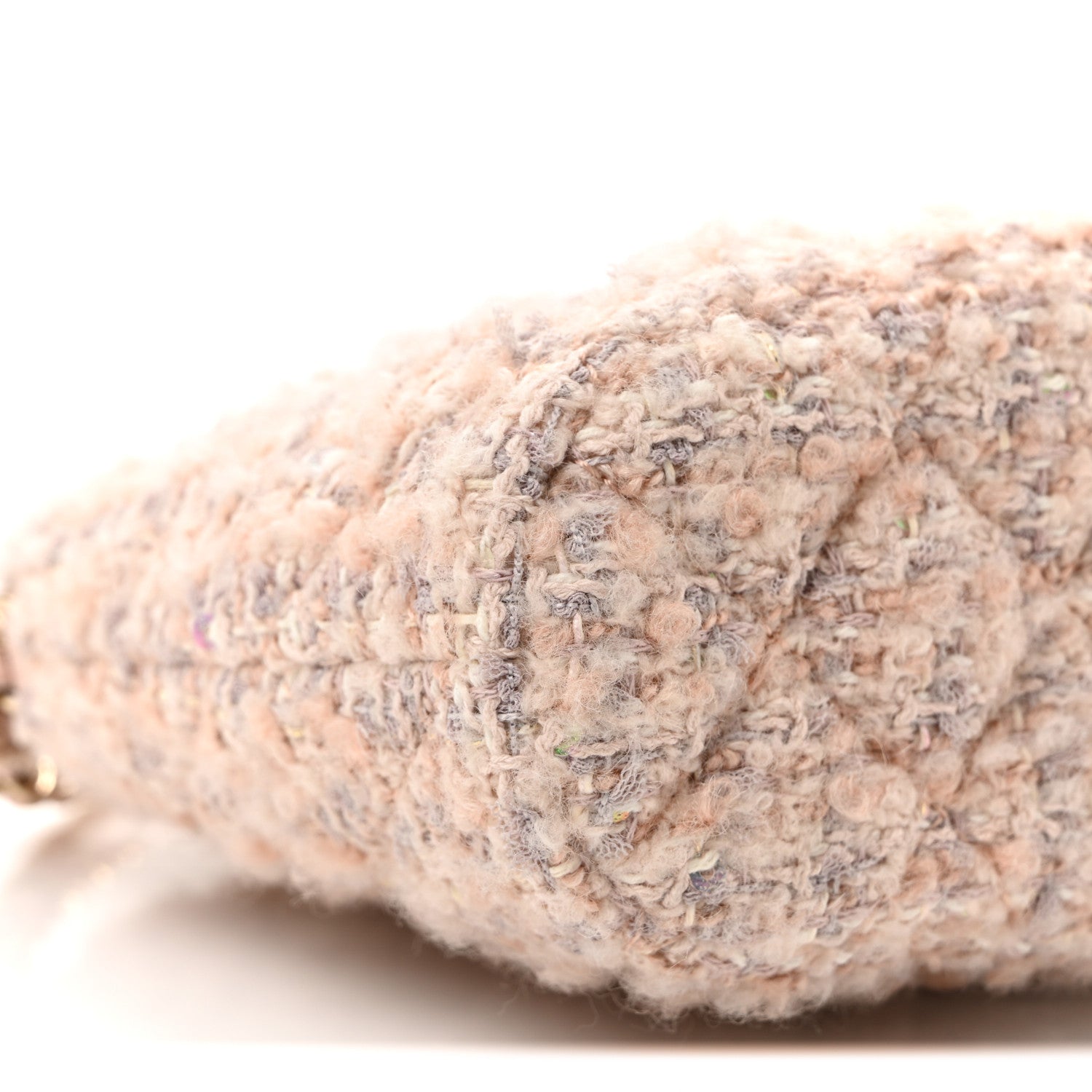 Chanel Cotton Wool Tweed Sequin Quilted Shiny Coco Clutch With Chain Light Pink Beige Ecru 9 of 10