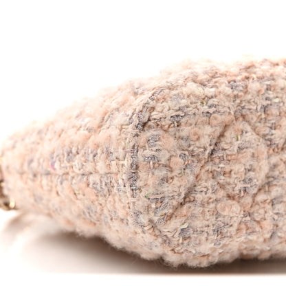 Chanel Cotton Wool Tweed Sequin Quilted Shiny Coco Clutch With Chain Light Pink Beige Ecru 9 of 10