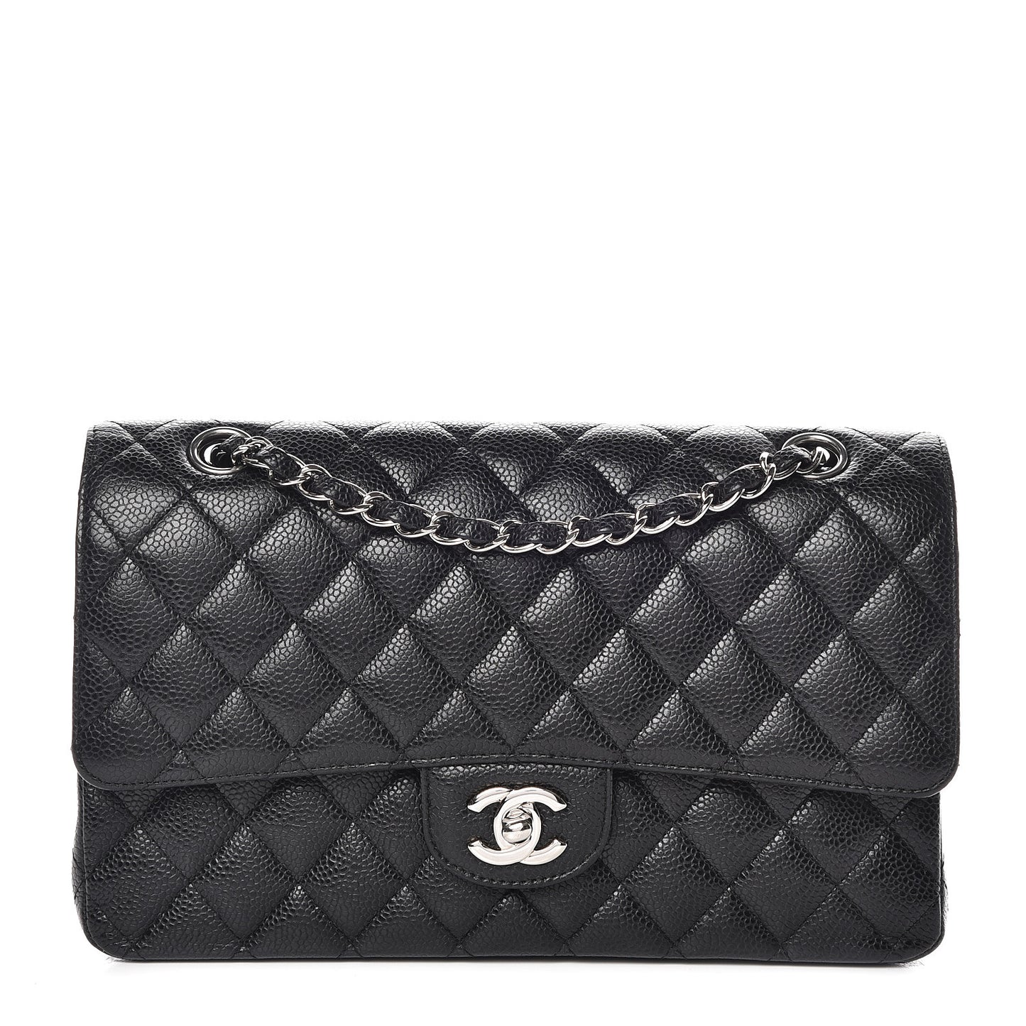 Caviar Quilted Medium Double Flap Black