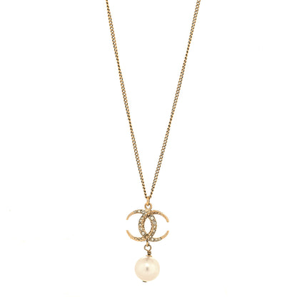 Chanel Pearl Crystal CC Drop Necklace Gold 1 of 4