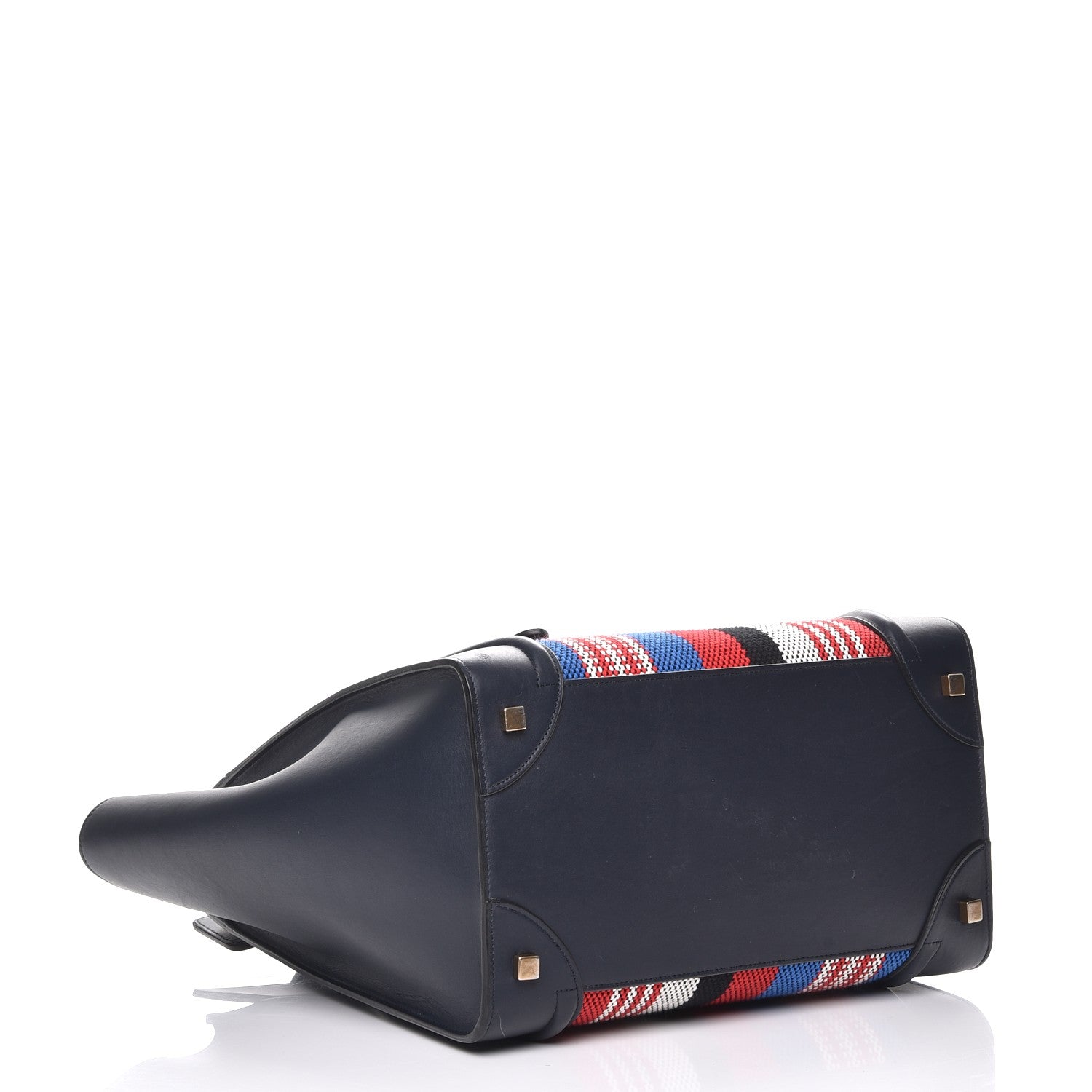 Celine Smooth Calfskin Striped Cotton Canvas Mini Luggage Navy Blue 4 of 15