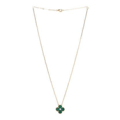 Van Cleef & Arpels 18K Yellow Gold Diamond Malachite Vintage Alhambra Pendant Necklace 3 of 5