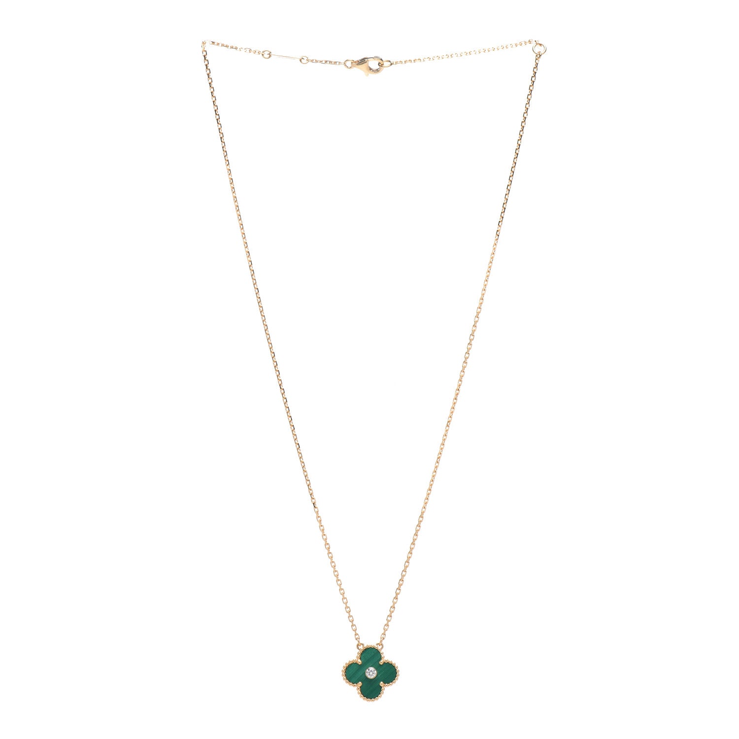 Van Cleef & Arpels 18K Yellow Gold Diamond Malachite Vintage Alhambra Pendant Necklace 3 of 4