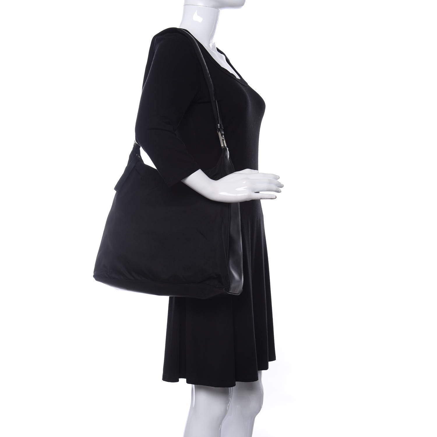 Prada Tessuto Nylon Calfskin Hobo Black 2 of 9
