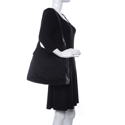 Prada Tessuto Nylon Calfskin Hobo Black 2 of 9