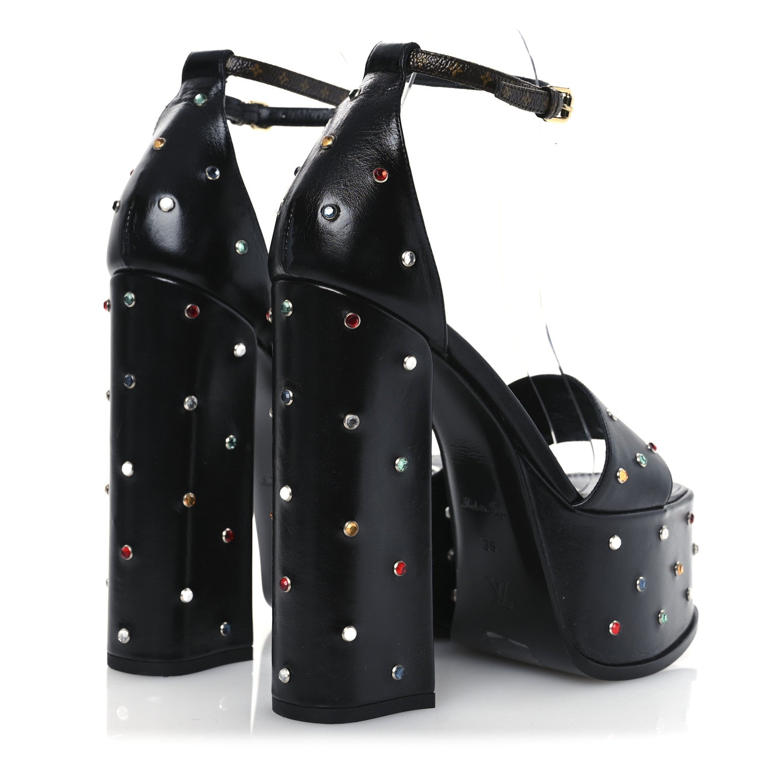 Louis Vuitton Calfskin Studded Fame Platform Sandals 38 Black 5 of 13